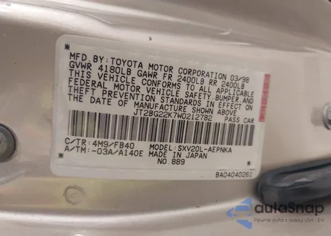 1998 Toyota Camry Le from USA, damaged, VIN JT2BG22K7W0212782